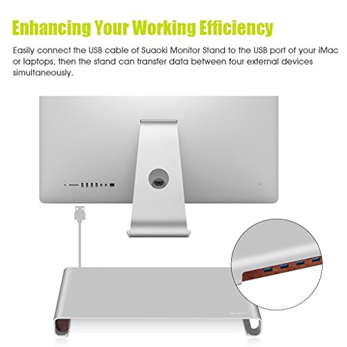 Suaoki Aluminium Monitorständer mit 4 USB-Anschluss / Bildschirmständer / Laptopständer / Bildschirmerhöher für Monitor / Laptop / iMac / MacBook / PC Display, 40*21*4,4 cm, Silber - 7