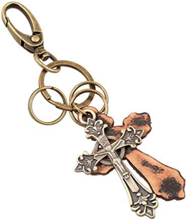 Key Rings,Tianmao Personality Harley Punk Retro Cross Leather Men's Pendant Leather Keychain Creative Gift Pants Chain