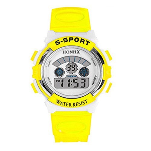 honhx Jungen Gummi Band Multifunktionale Glow Datum Wecker Sport wasserdicht digital Armbanduhr – Gelb