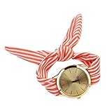Armbanduhr Damen Uhr Xinnantime Mode Streifen Floralen Stoff Zifferblatt Armband Analoge Quarz Damenuhr Frauen Farbe 3 (Standard, Rot)