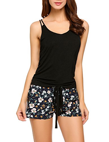 Preisvergleich Produktbild Untlet Damen Nachtwäsche Modal Nachthemd Kurz Zweiteiliger Negligee Frauen Schlafanzug Pyjama sommer, Schwarz 191, EU 36(Herstellergröße:S)