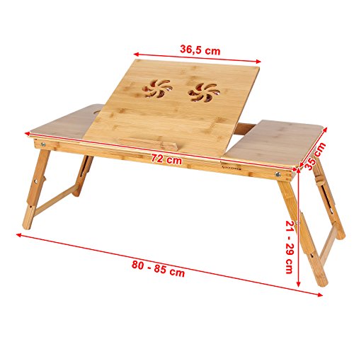 Songmics Laptoptisch Notebooktisch für Links- und Rechtshänder Bambus mit Kühler Lüfter 72 x 35 x 29 cm höhenverstellbar Faltbare Betttisch Notebook Lese Tisch LLD005 - 6