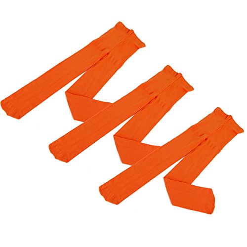 HDE 3 Pack Girl's Ultra Soft Opaque Microfiber Footed Stretch Tights (Orange, Medium)