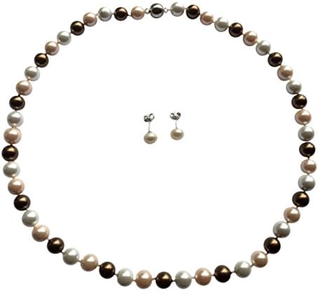 AAA 8mm Multicolour South Sea Shell Pearl Necklace + Free Pearl Stud Earrings