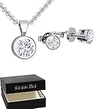 Schmuckset Damen Silber 925 Schmuck Set original Geschenkset Frauen Geburtstag Freundin Frau Hochzeit liebe Kette + Ohrringe von Amoonic GRATIS Ich liebe Dich GESCHENKBOX FF07SS925ZIFA45