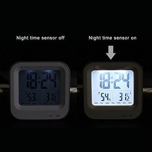 Schlafzimmer Wecker, samshow wiederaufladbar Wecker mit 12H oder 24h/Temperatur (C/F)/Luftfeuchtigkeit/Woche Display, Schlummerfunktion/Smart Nachtlicht Funktion blau - 4