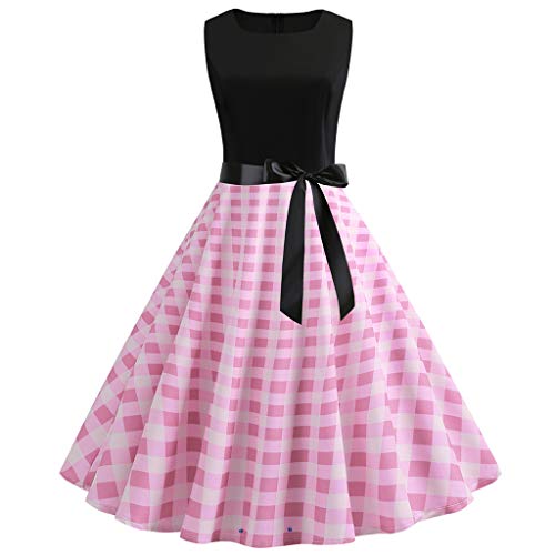 JUTOO Robe Longue Femme Soiree Mariage Femmes Vintage des AnnéEs 1950 RéTro sans Manches O Cou Imprimer SoiréE Prom Robe Swing