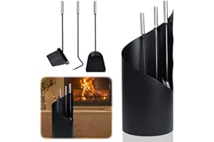 YUENFONG 5-częściowy zestaw kominkowy ze stali nierdzewnej, akcesoria kominkowe, narzędzie kominkowe z pogrzebaczem, szczypcami, miotłą, ochroną przed wzrokiem, do wnętrz, salonu, kuchni (typ B)