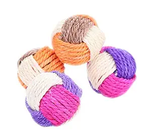 Kiki N Pooch Sisal Hemp Knitted Tricolor Ball Biting Interactive Pet Supplies for Cat Dog