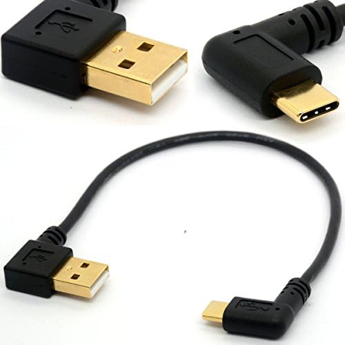 Angled USB C Cable Extension Gold Plated 90 Degree Type C to USB 2.0 Left Angle Male Adapter Data Sync Charging USB-C cord (90°Type C-USB A Left)