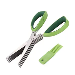 ALWAFLI Herb Scissors Stainless Steel Multi-Use Cutter Shears with 5 Blades and Cover with Cleaning Comb for Shredding Vegetables and Making Salad (Color May Vary)