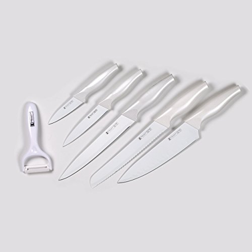 Imperial Collection 6-teiliges Messerset mit Kochmesser, Fleischmesser, Universalmesser, Brotmesser und Schälmesser inkl. Sparschäler