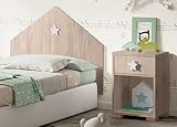 Pack de muebles para dormitorio infantil, compuesto por cabezal de pared y mesita de noche de 1 cajón.