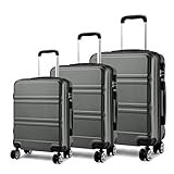 Kono Set 3 Valises Voyage Rigide léger Ensemble de Bagages Trois pc 4 Roues Trolley 360 degrés Bagage Cabine (Gris)
