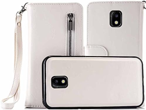 Galaxy J530 J5 2017 (EU-Model) Case ,COOSTOREEU Premium PU Leather Zipper Purse with Wrist Strap Flip Page Magnetic Wallet, 2-in-1 Detachable Case with 5 Card Slots Case for Samsung Galaxy J5 2017,White