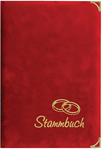 Stammbuch SYBILLE, Velours rot, Prägung Ringe in Gold, Klemmschiene, Stammbuchformat (70011KW)