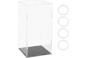 FINGERINSPIRE Vitrina acrílica transparente de 16 x 16 x 30,5 cm, cajas acrílicas rectangulares autoensamblables para exhibición a prueba de polvo con base negra caja de almacenamiento para figuras de