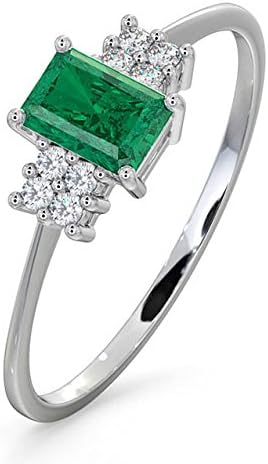 TheDiamondStore | Emerald And Diamond Engagement Ring. 6 x 4mm Emerald With Diamond Shoulders Set Into 9K White Gold - Size Q