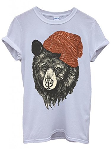 Bear with Beanie Funky Cool Funny Hipster Swag White Men Women Unisex Top T-Shirt -XX-Large