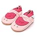 Dotty Fish Soft Leather Baby Shoes with Non Slip Suede Soles. Toddler Shoes. Pretty Pink Shoe with Bird Design for Girls. 18-24 Months