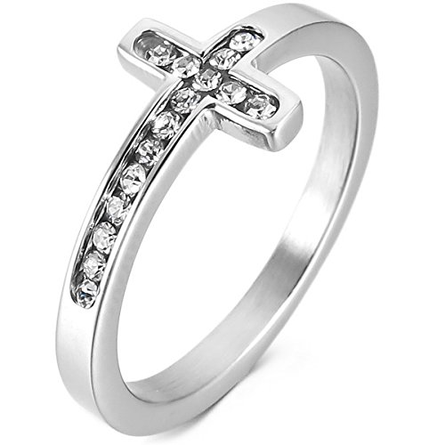 MunkiMix Acero Inoxidable Anillo Ring Banda Venda Cz Cubic Zirconia Circonita El Tono De Plata Cruzar Cruz Alianzas Boda Talla Tamaño 22 Mujer