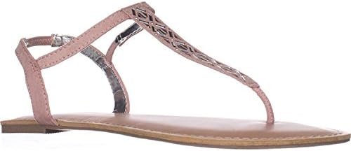 Material Girl Womens Skyler Leather Open Toe Casual T-Strap, Blush, Size 5.0 US/3 UK US
