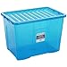Produktbild Hochwertige XXL Box mit Deckel, 80l, 60x40cm  Lebensmittelecht  Sicherer Clip-Verschluss  Stapelbar  Schadstofffrei | Blau-transparent | Transport-Kiste, Lagerbox, Aufbewahrungs-Kiste, Aufbewahrungsbox, Stapelbox, Transportbox, Plastik-Box, Kunststoff-Box