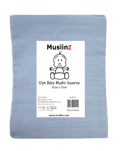 Muslinz Premium High Quality Baby Muslin Squares (Blue, Pack of 12)
