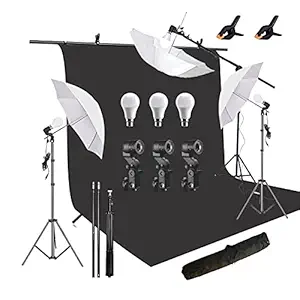 HIFFIN Black Screen Backdrop 6x10 ft with 9 ft Stand - 6x9 ft Photography Backdrop with 2 Pcs Spring Clamps, 1PCs Carry Bag (T Shape Kit C2 C1 Black & Single Holder Kit M3)