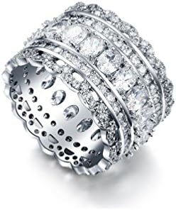 RedFly 18ct White Gold Plated Pave Tiny CZ Crystal Wide Luxury Women Cocktail Rings, Size O