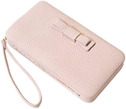 Women Bowknot Wallet Long Purse Phone Card Holder Clutch Large Capacity Pocket (Pink)
