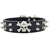 Klassische Hundehalsband Halsbänder aus PU Leder mit Nieten Totenkopf Cool Design L XL für Mittlere / Große Hunde Hunter 37-52 Halsumfang, Schwarz L