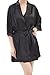 Produktbild Damen Kimono Satin Morgenmantel Nachtmantel Unterkleid Robe Schlafanzug Nachtwäsche Spitze Blumen V Ausschnitt mit Gürtel M-Mala®, M, 9703 & 9704 Schwarz