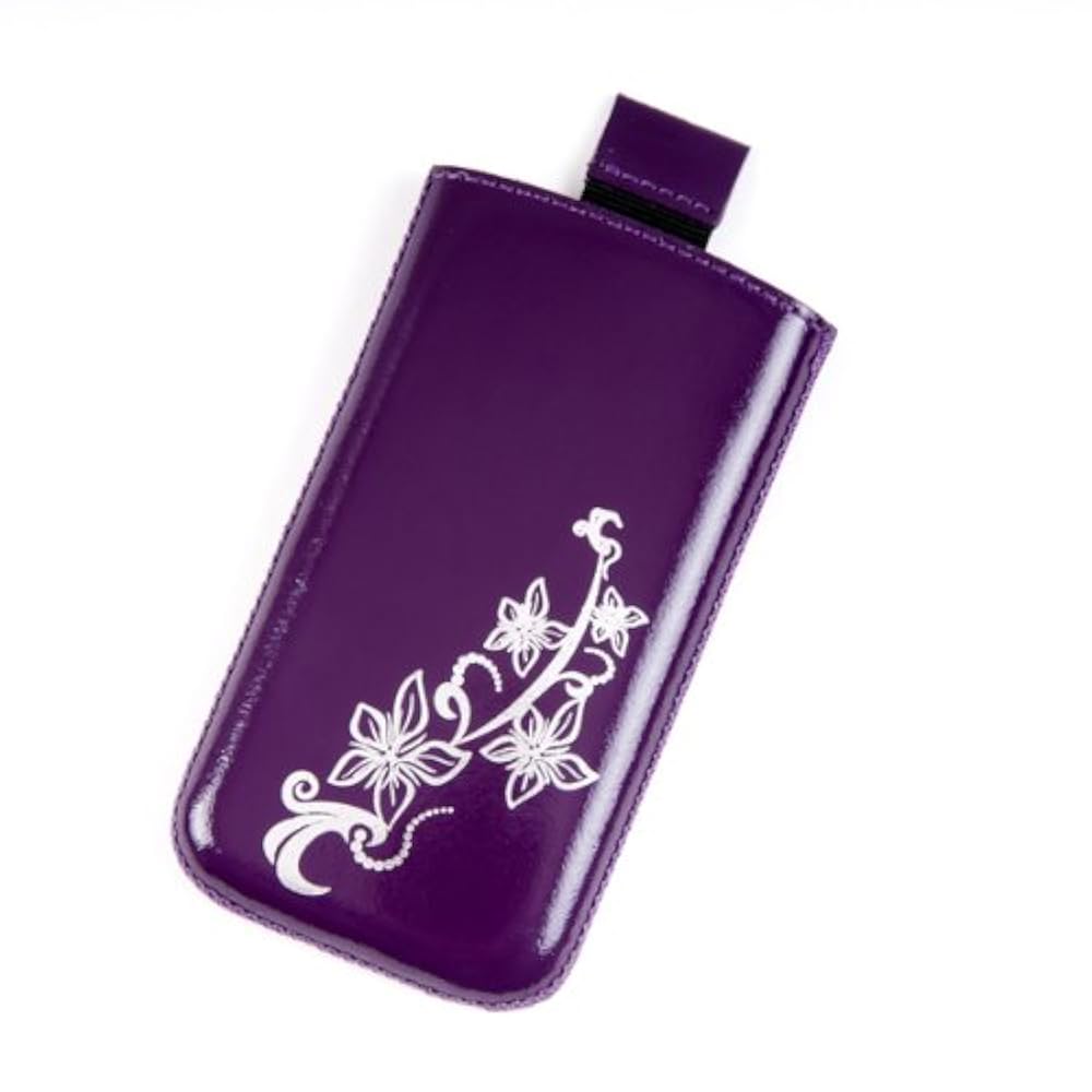 Valenta Etui offen - violett - mit Ausziehlasche und trendigem Blumenprint für Mobistel EL560 Dual SIM