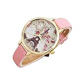 shangjunol Frauen M?dchen Big rundes Zifferblatt Quarz-Uhr-Legierung d¨¹nne Lederriemen Band Flower Tower Armbanduhr Hand Dekor Zubeh?r