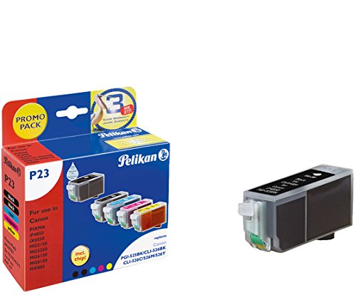 Pelikan p23 promo pack de 5 cartouches d encre   1 compatible avec canon pGI - 525BK  cLI - 526 2 x 19 ml et 4 x 9 ml noir cyan magenta jaune