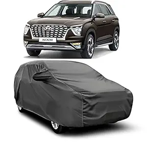 SHAWK Water Resistent-Car Body Cover for Compatible with Hyundai Alcazar car Cover(Grey with Mirror Pockets)