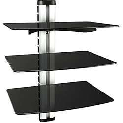 RICOO Meuble TV Design DVD-S3XL Unité Support Mural Etagere 3 en Verre Suspension LED LCD Plasma QE OLED 3D 4K Smart Socle Tele écran Suspendu téléviseurs Rack Universel Hauteur réglable en Argent