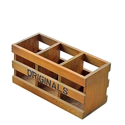 Cosanter 3 Compartiments Carré en Forme Bois pot Porte Stylo Boîte à Crayons Boite à Rangement