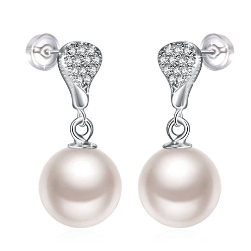 Pendientes Mujer, GUNDULA Pendientes Mujer Perla Zirconia Cúbica " Lágrima de Sirena " Plata de Ley 925 Brilla