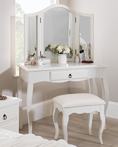 Romance Dressing Table Mirror, Large 3-Way mirror, Antique white dressing table mirror