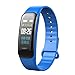 Produktbild Farbe Bildschirm Slim Fitness Tracker, qimaoo Sport Smart Uhr mit Herzfrequenz Blutdruckmessgerät, IPS-Display Armband Schrittzähler Schlaf Monitor für Männer Frau Kinder unterstützt IOS Android Smartphones, blau