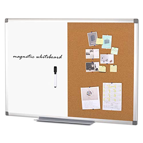 S SWANCROWN Pizarra magnética con combinación de tablón de anuncios para oficina, hogar, escuela con lápiz de borrado en seco 90 x 60cm