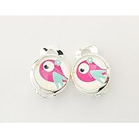 Vögelchen Kinder Mädchen Ohrclips Ohrringe Ohrstecker handgefertigt by Schmuckphantasien in silber mit Glas-Cabochon und 10mm Motiv Vogel Spatz birdy handmade clips for kids süß niedlich