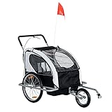 HOMCOM 2 in 1 Collapsible 2-Seater Kids Jogger Stroller and Bike Trailer with Pivot Wheel (Black and White)