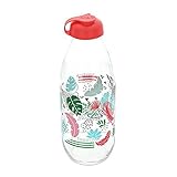 Botella de Cristal con Tapa, de Colores, con Capacidad de 1 L. Diseño Tropical, con estilo Original.