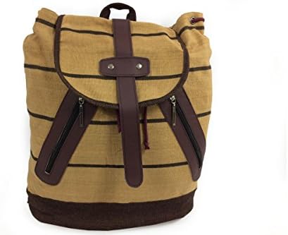 Rainbow Handlooms Backpack cotton canvas double zipper brown & Black strips