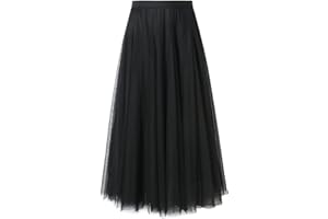 shownicer Femme Tulle Jupe Vintage Jupe en Tulle Taille A-Line Elastique Multi Couché Tutu Élégante Maxi Jupe Couleur Unie élastiques à Taille Haute