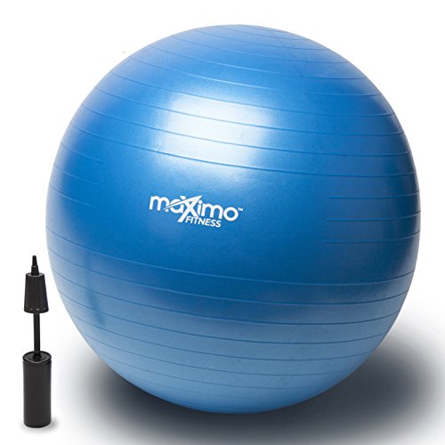 Gymnastikball mit Handpumpe von Maximo Fitness | Hervorragende Qualität | Ideal für Stabilitätstraining, Rumpf- und Gleichgewichtsübungen, Pilates, CrossFit | Platzsicher | Rutschfestes Kunststoffmaterial | 65 cm | Blau - 3
