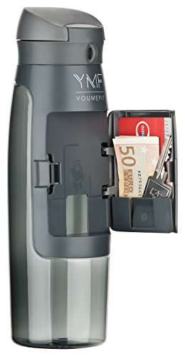 Wasserflasche Sport mit Fach für Geld, Schlüssel / praktische Flasche für Fitness, Training, Gym, Outdoor, Schule, Freizeit / Trinkflasche - BPA frei, auslaufsicher / sports water bottle – 750ml